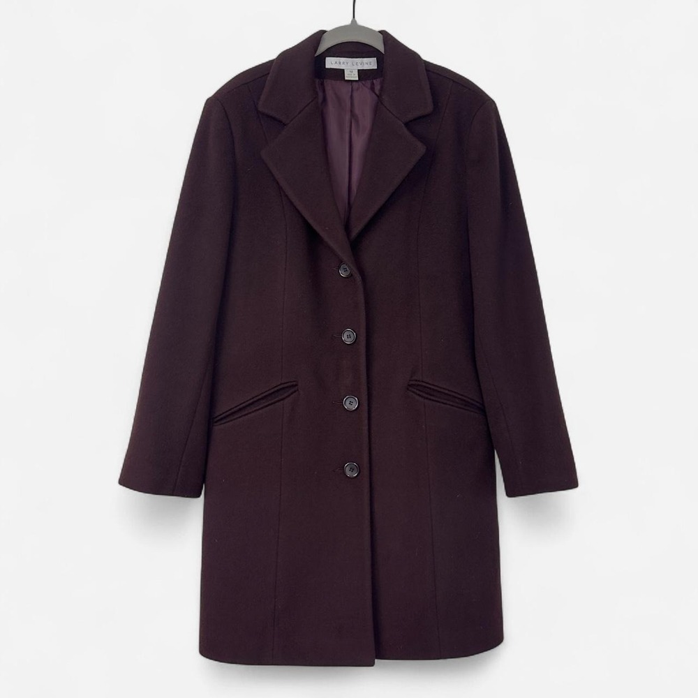 Vintage 90s Larry Levine deep plum burgundy 100% wool coat size 10